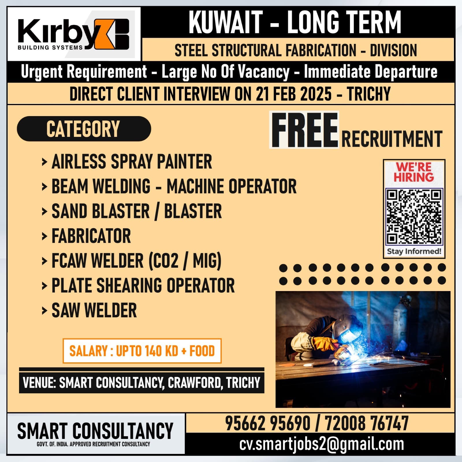 WANTED FOR A LEADING STEEL STRUCTURAL FABRICATION COMPANY - KUWAIT / DIRECT CLIENT INTERVIEW ON 21 FEB - TRICHY