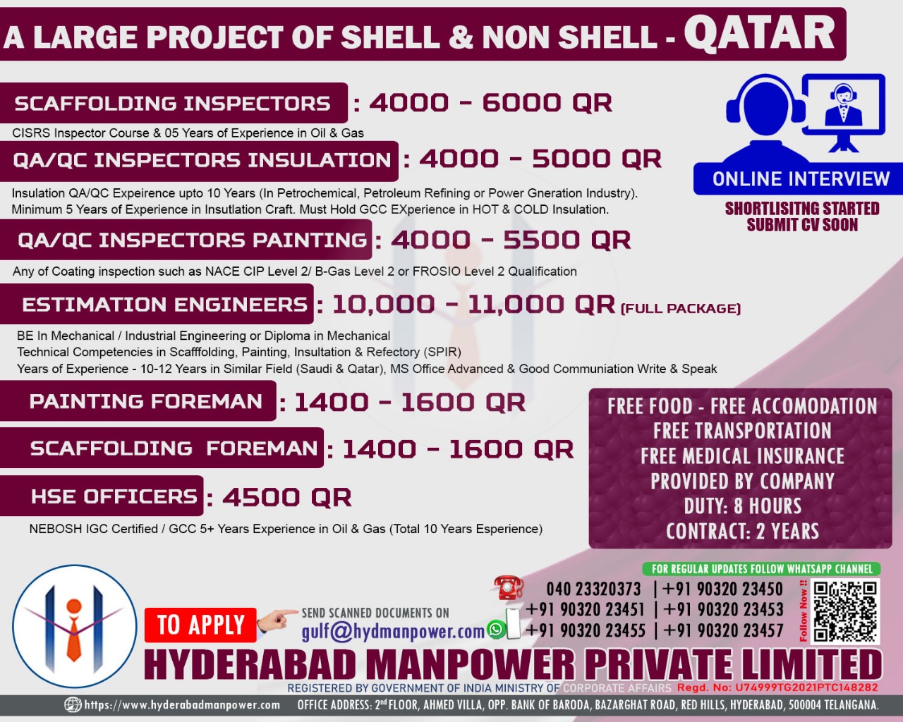 Urgent Hiring for A Large Project of Shell & Non Shell Qatar