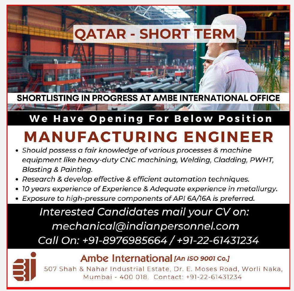 Required Engineer for Qatar