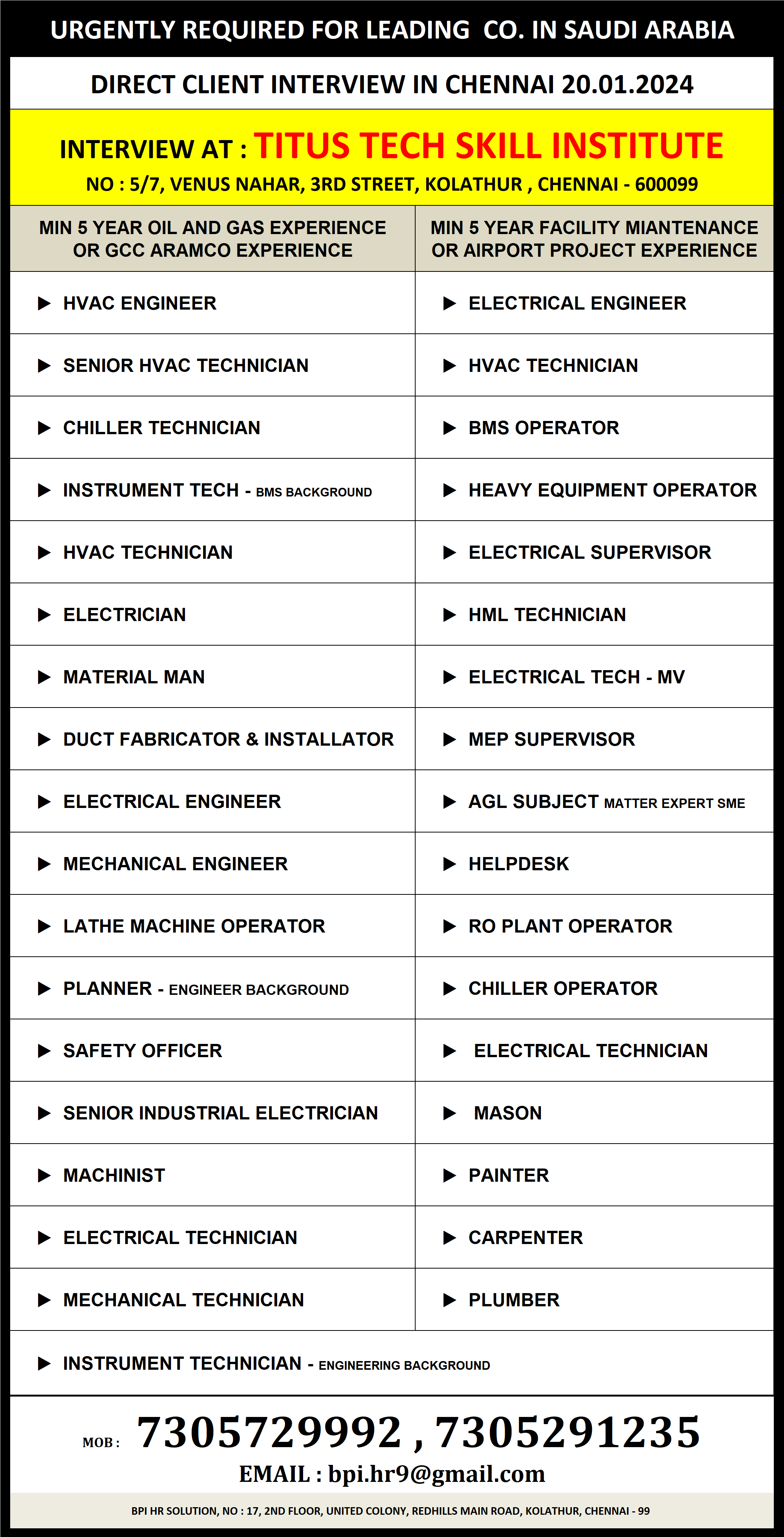 HIRING FOR KSA Gulf Career