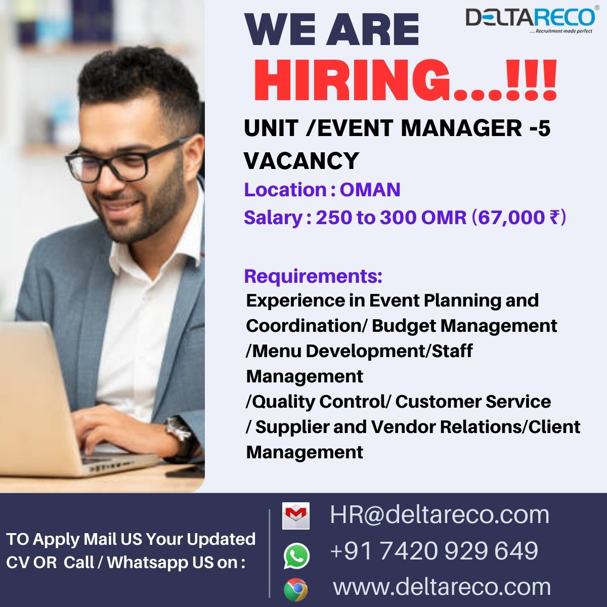 We are Hiring catering Managers for Oman Location