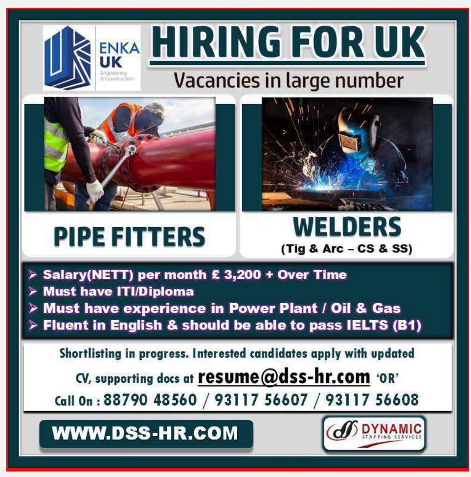 Need Pipe Fitter & Welder for UK