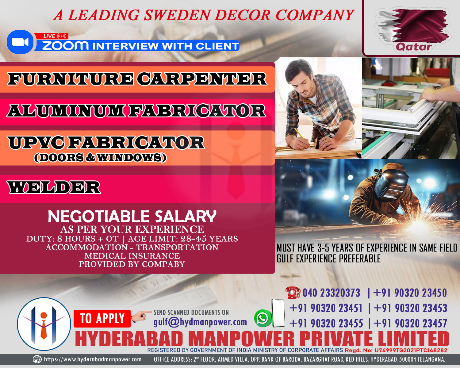 Urgent Hiring for A Leading Sweden Decor Company of Qatar