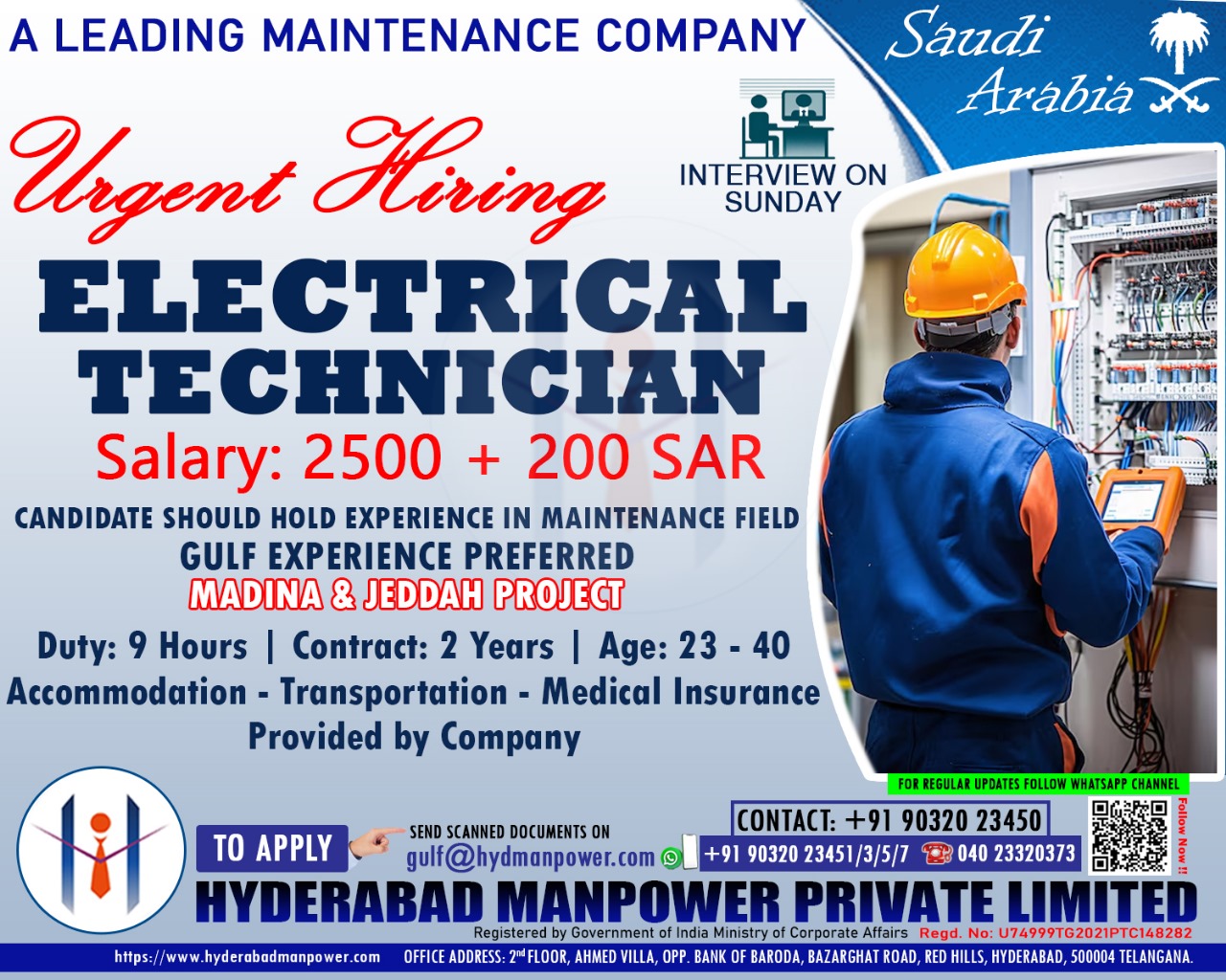 Urgen Hiring for A Leading Maintenance Company of Saudi Arabia