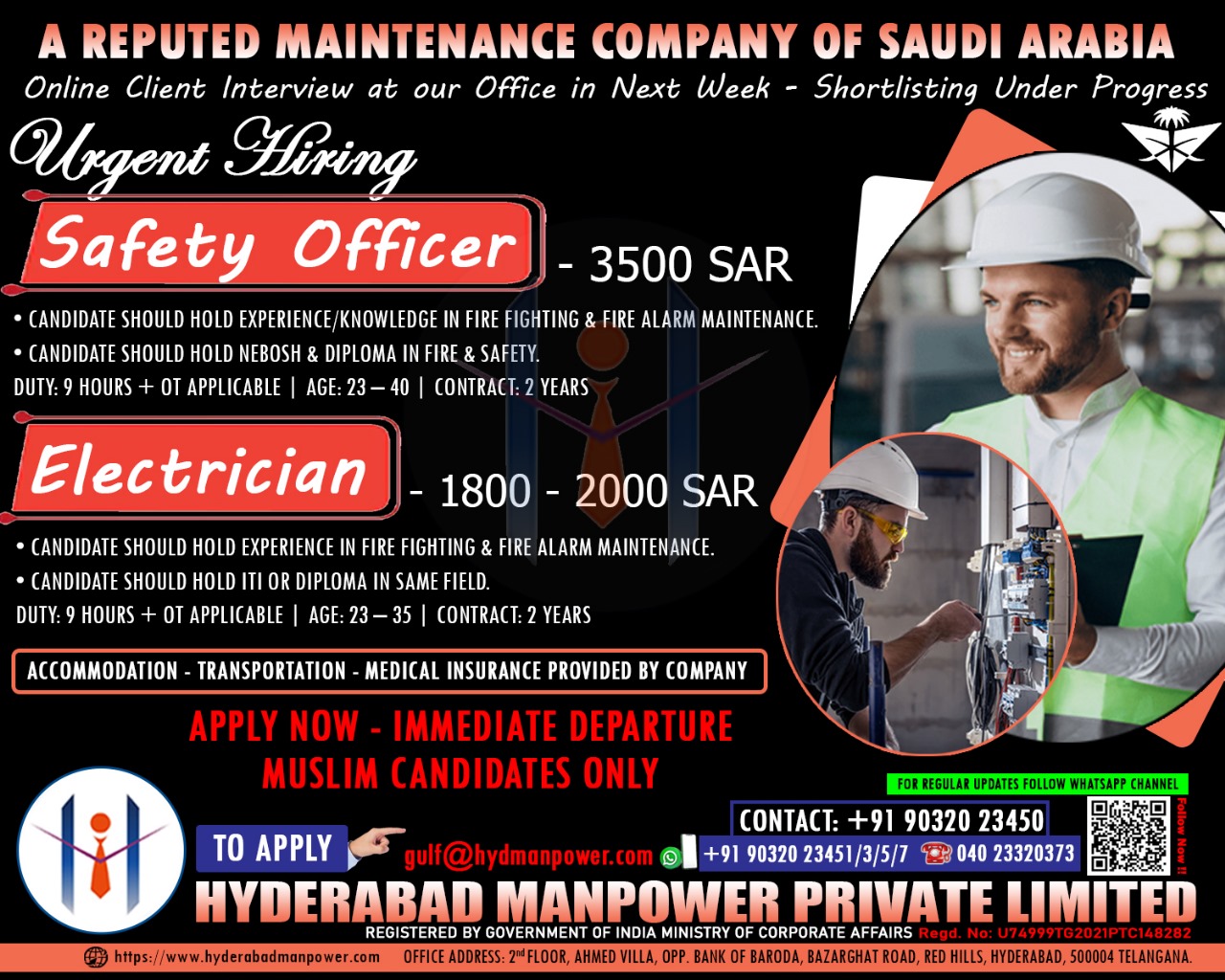 Urgent Hiring for A Reputed Maintenanc Company of Saudi Arabia