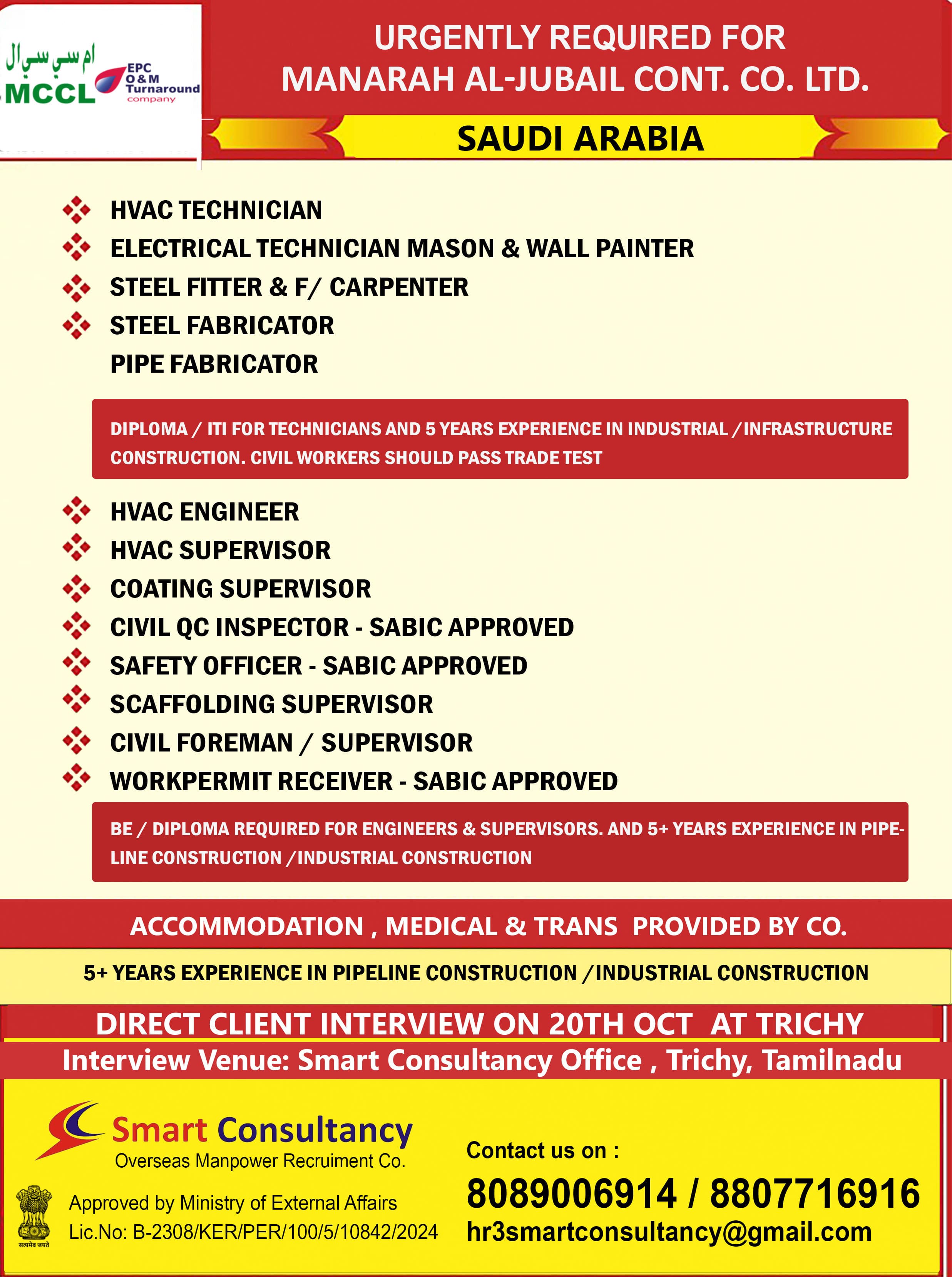 DIRECT CLIENT INTERVIEW ON  20TH OCT AT TRICHY, TAMIL NADU 