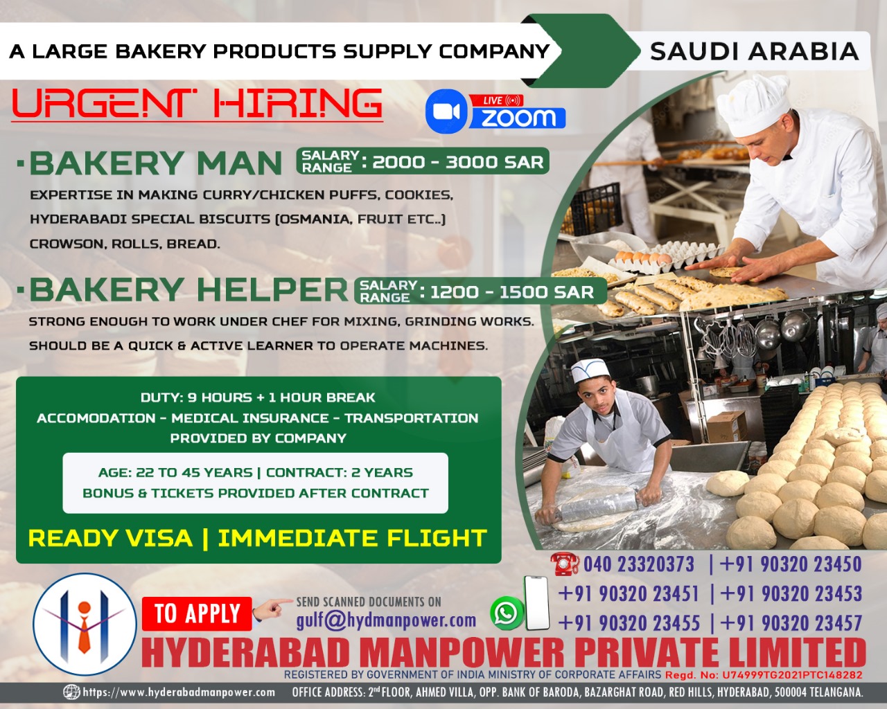 Urgent Hiring for A Large Bakery Production Supply Company of Saudi Arabia