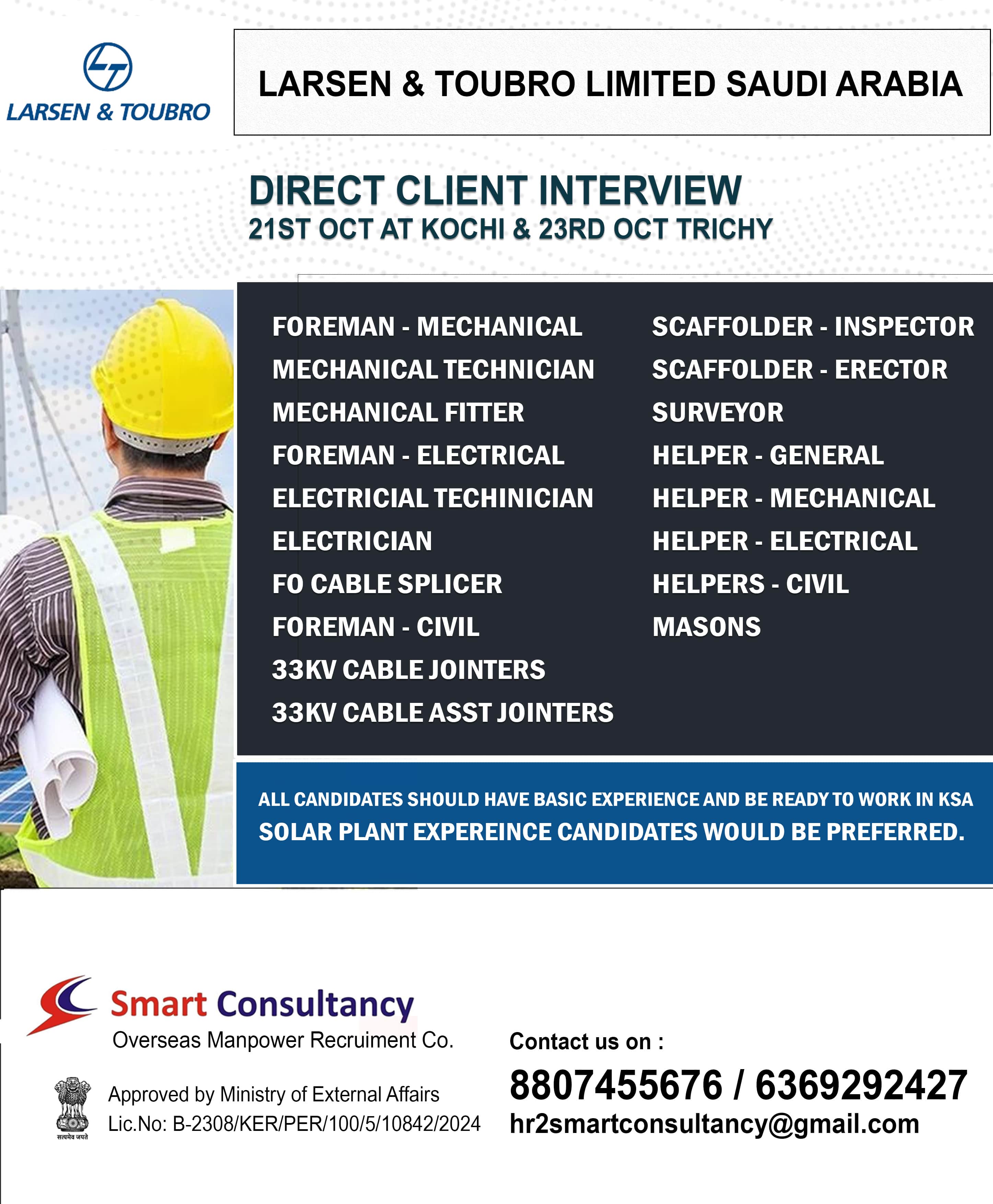 DIRECT CLIENT INTERVIEW21ST OCT AT KOCHI & 23RD OCT TRICHY. 