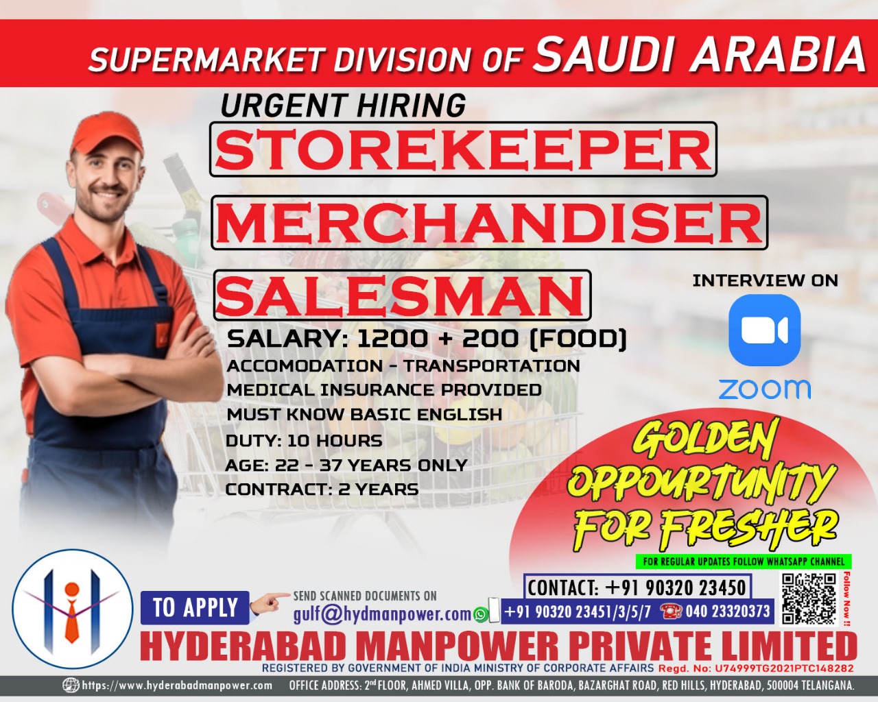 Urgent Hiring for A Leading Supermarket Division of Saudi Arabia