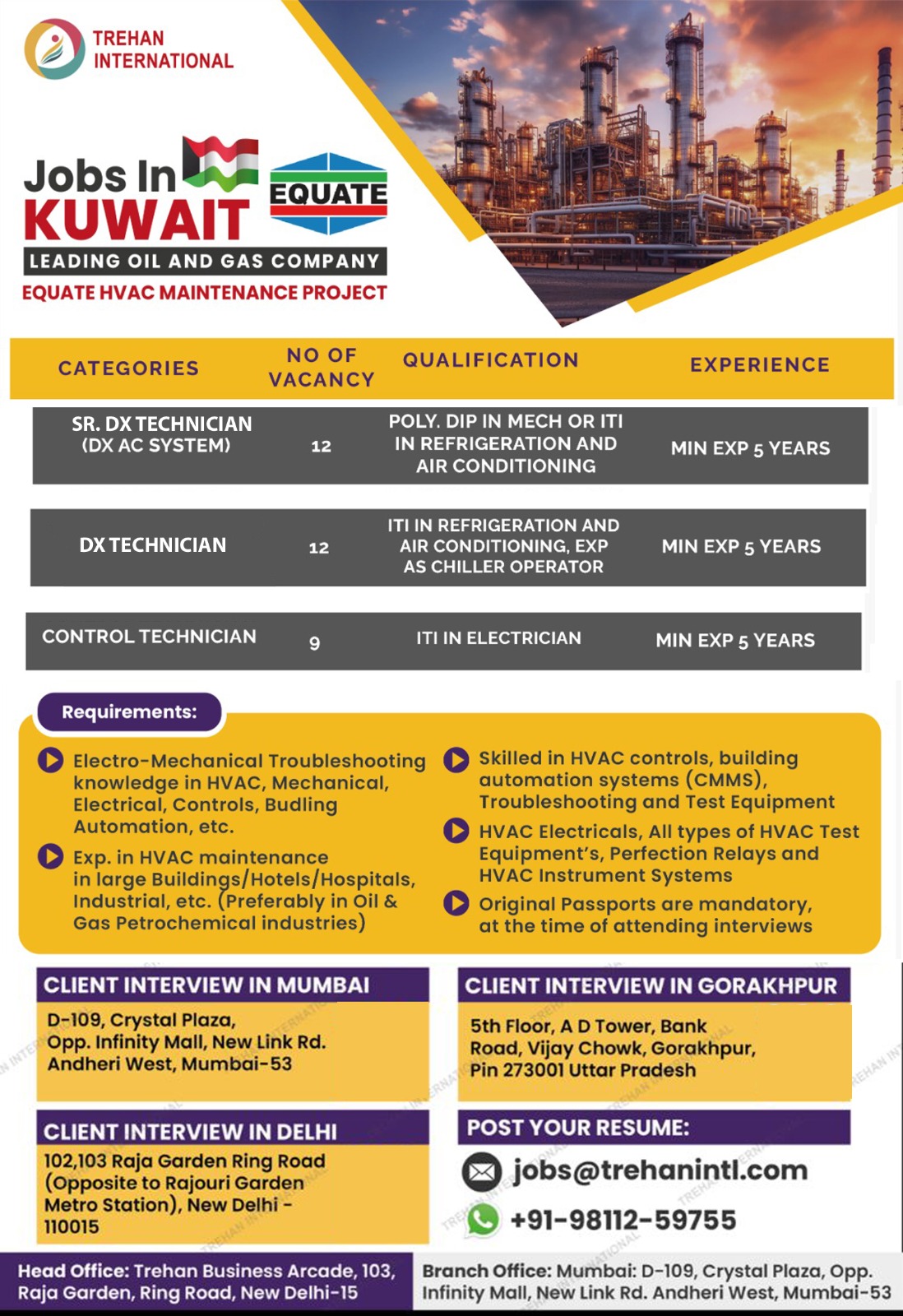 🚨Urgent Hiring for HVAC Technicians and Engineers in Kuwait🌍