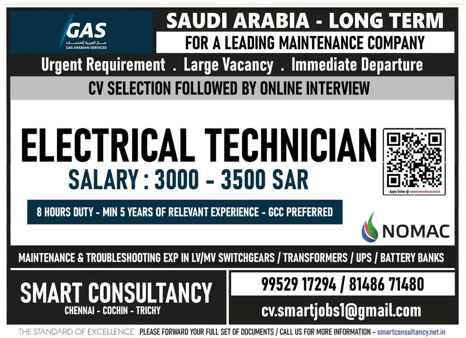 WANTED FOR A LEADING MAINTENANCE COMPANY- SAUDI / CV SELECTION FOLLOWED BY ONLINE INTERVIEW