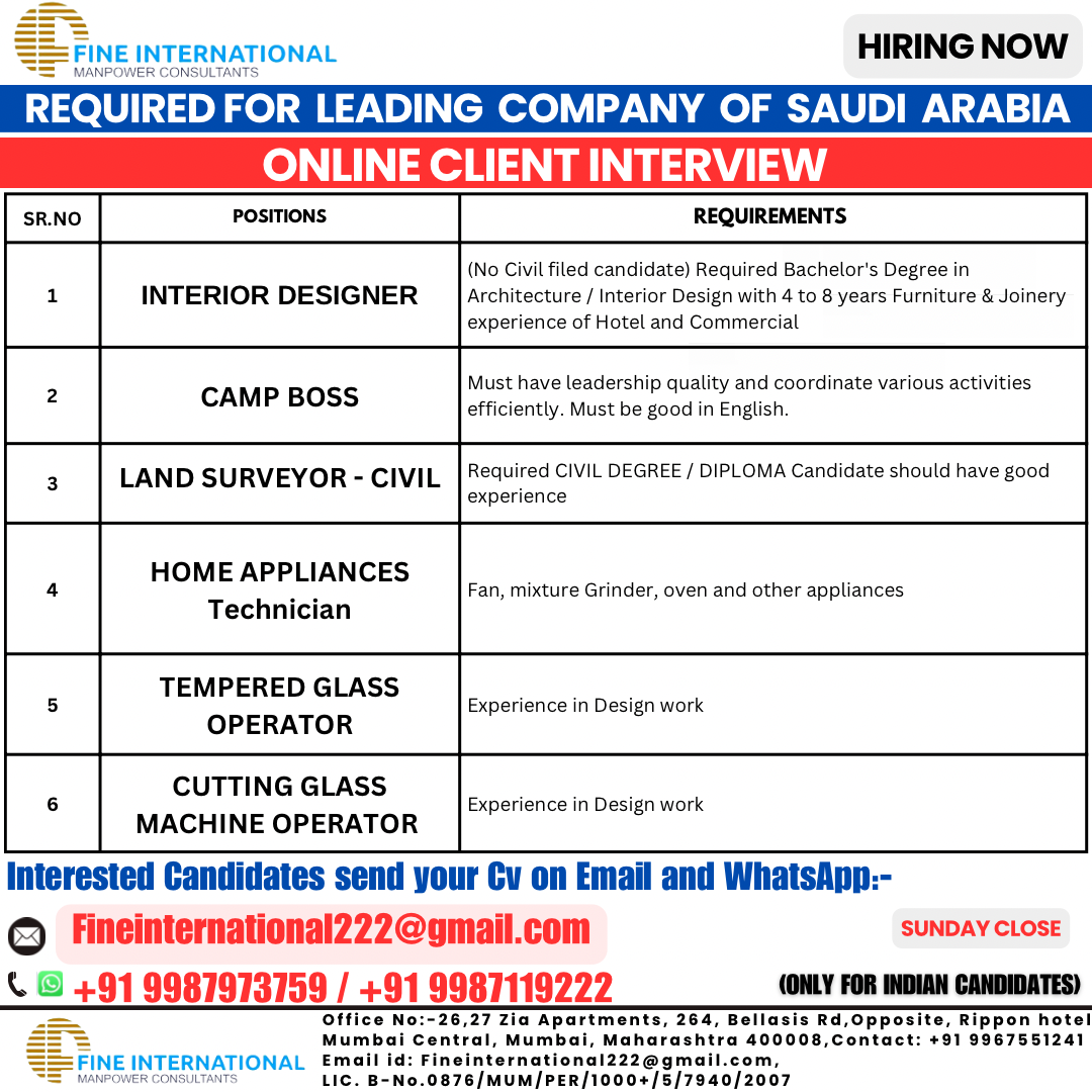 REQUIRED FOR LEADING COMPANY OF SAUDI ARABIA