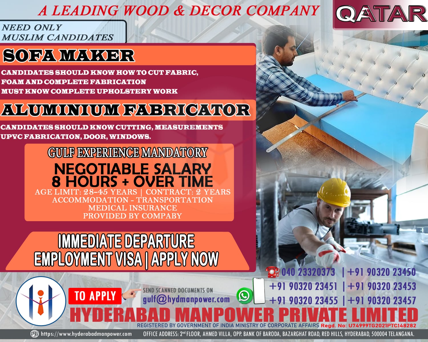 Urgent Hiring for A Leading Wood & Decor Company of Qatar