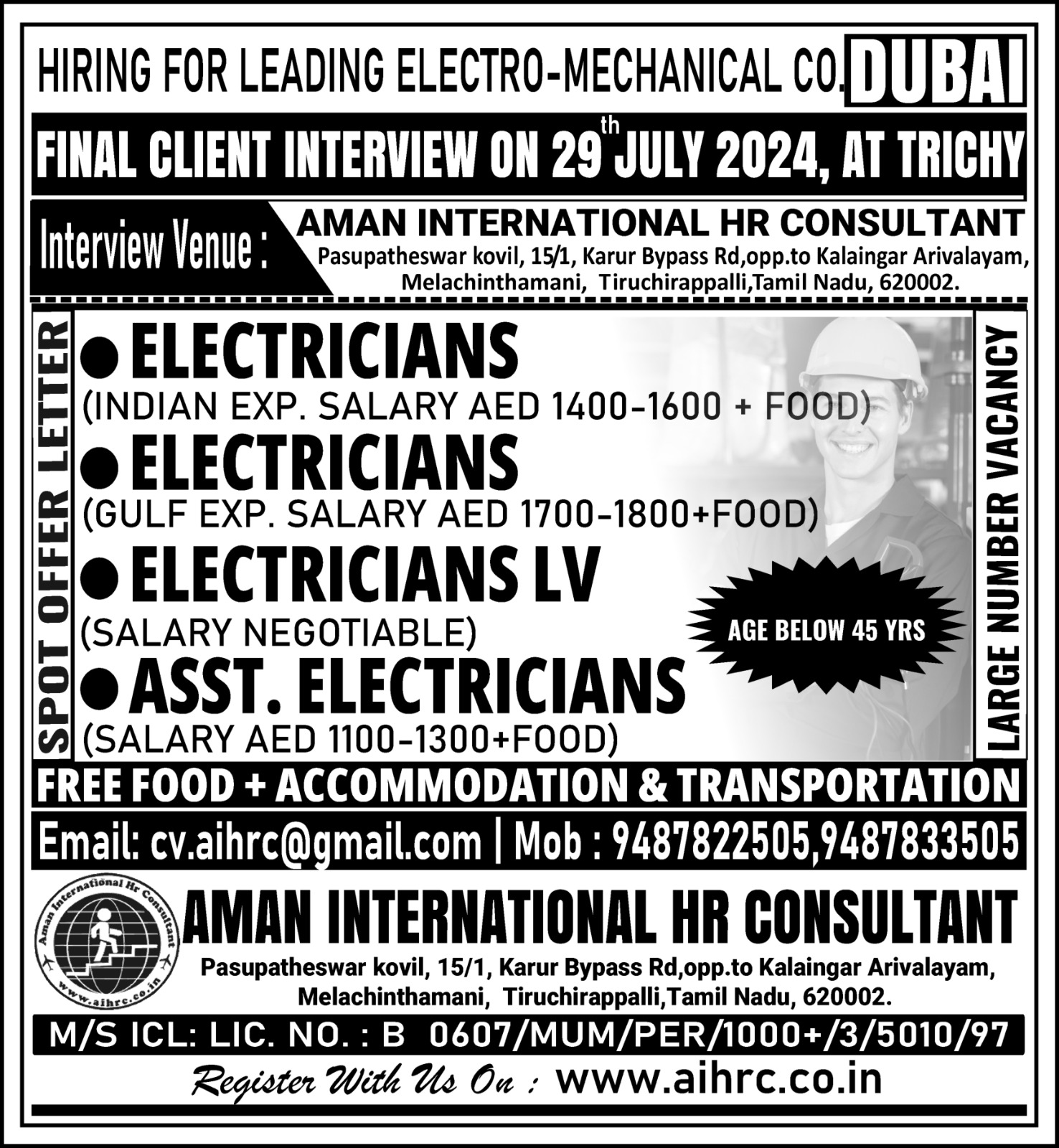 Required For Electro-mechanical Co.