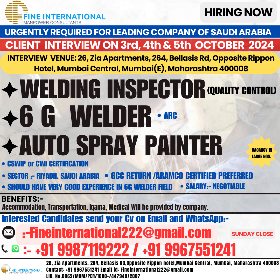 Walking Client Interview on 3rd October for 6G welder for k..S.A company