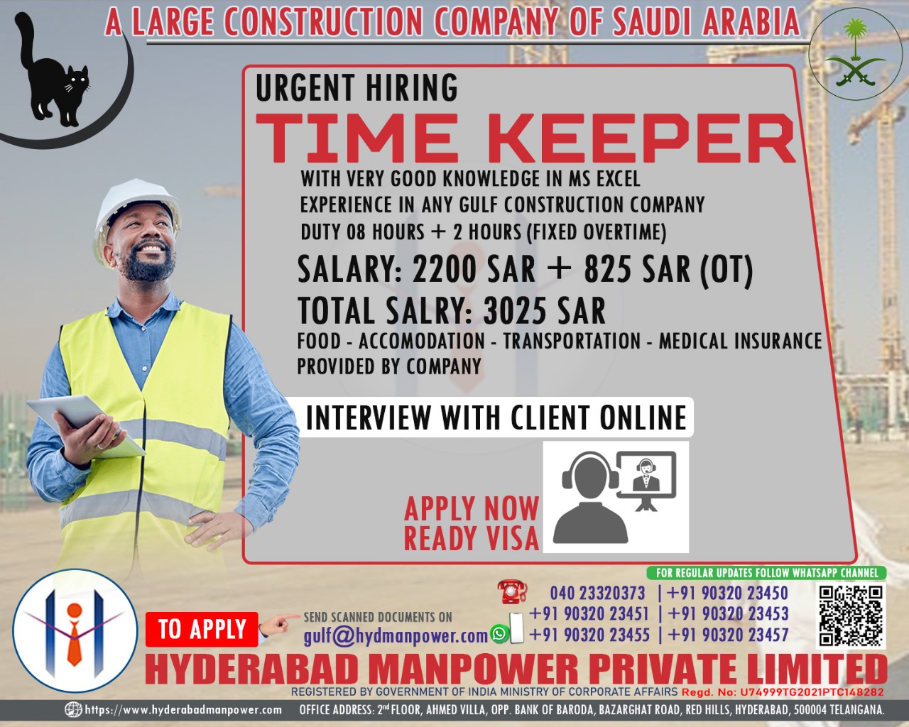 Urgent Hiring for A Large Construction Company of Saudi Arabia