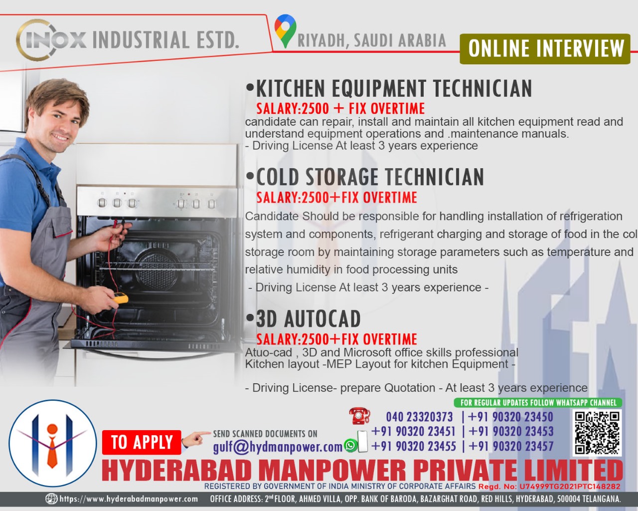 Urgent Hiring for A Leading Indox Industrial Estd. Saudi Arabia