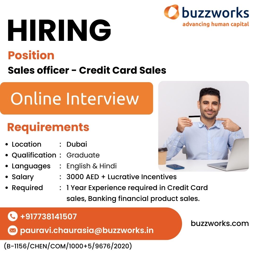 Hiring for sales officer position for Dubai