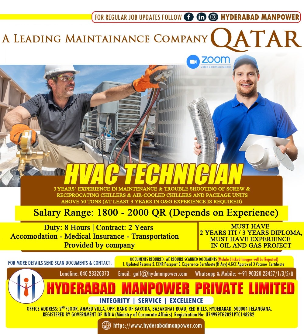 Urgent Hiring for Maintenance Company of Qatar