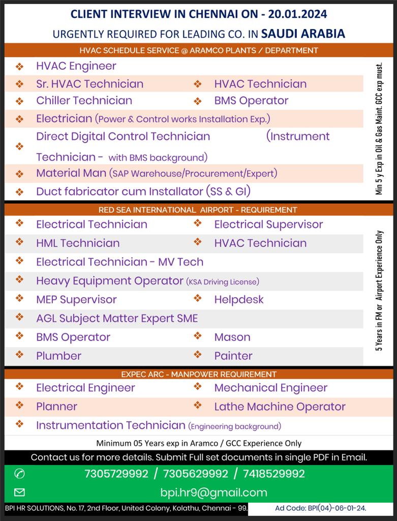 HIRING FOR SAUDI SAUDI Gulf Career