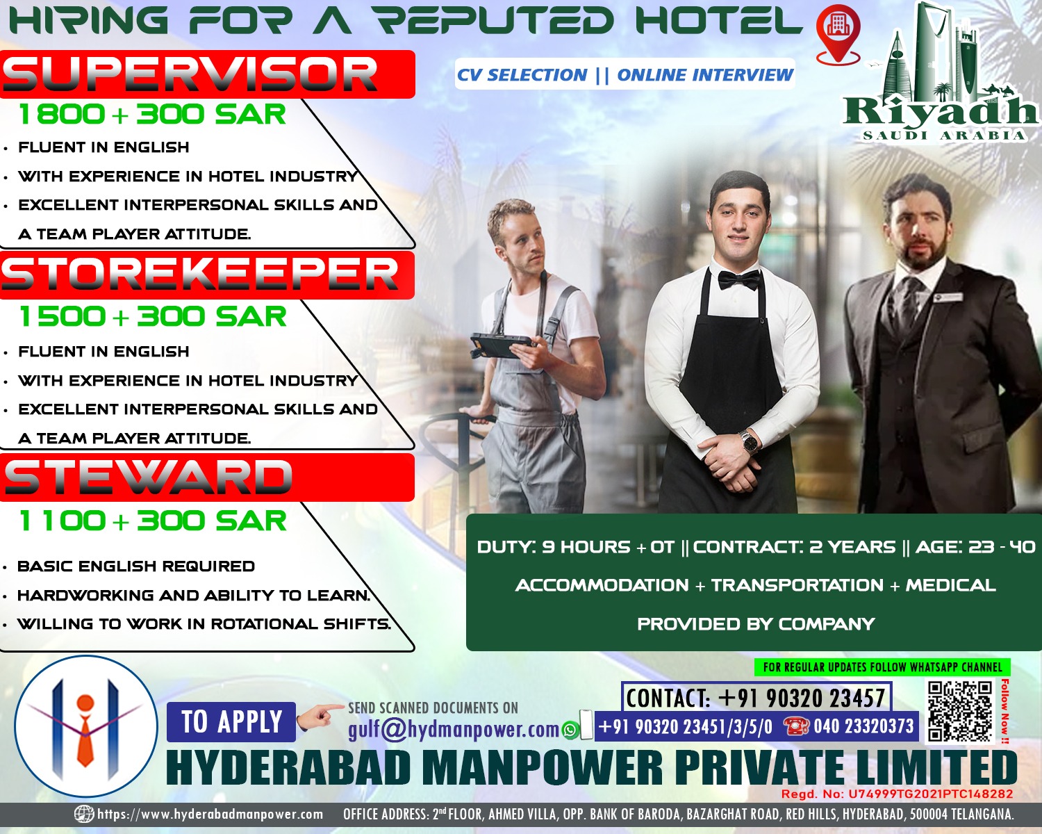 Urgent Hiring for A Reputed Hotel in Sauid Arabia