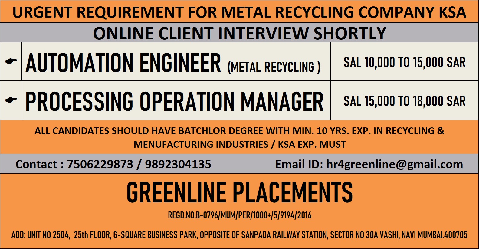 URGENTLY REQUIRED FOR REPUTED COMPANY KSA